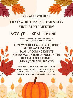 PTA Monthly Meeting on Google Meet at 6:00pm